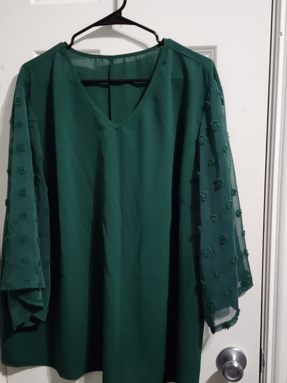 SHEIN Emerald Green V-Neck Long Sleeve Shift Dress